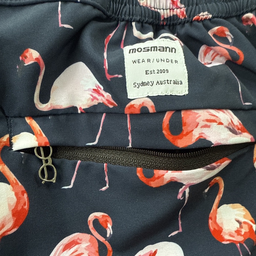 Mosmann Australia Swim Trunks Men's Medium Navy Pink Flamingo Beach Pool Resort - Picture 6 of 9